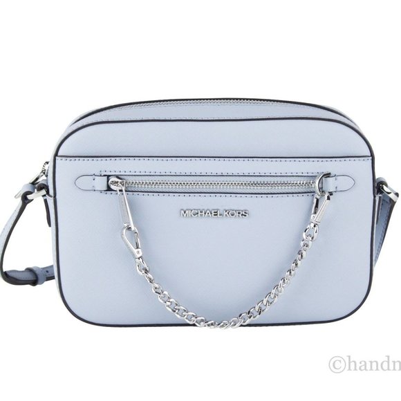 NWT Michael Kors Jet Set Large East West Pale Blue Leather Chain Crossbody Bag - Picture 3 of 10
